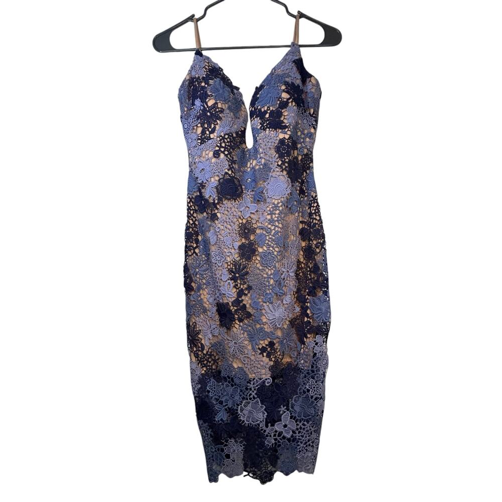 Jovani Blue Crochet Floral Dress - Size 0 - Picture 16 of 16